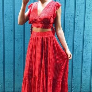 Beautiful Free People Red Polka Dot Matching Set